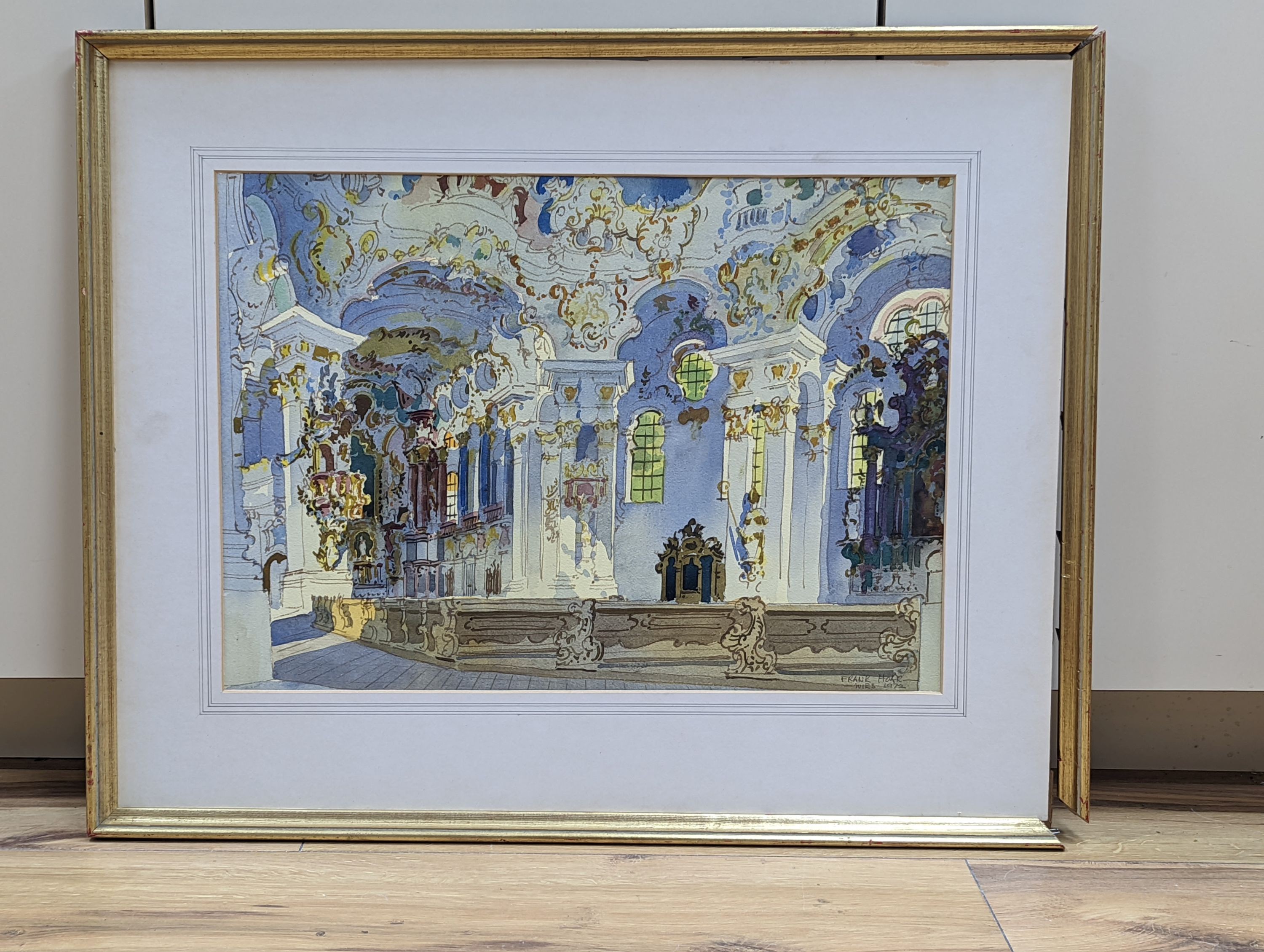 Frank Hoar (1909-1976), watercolour, Palace interior, signed and inscribed 'Wies 1972', 36 x 51cm